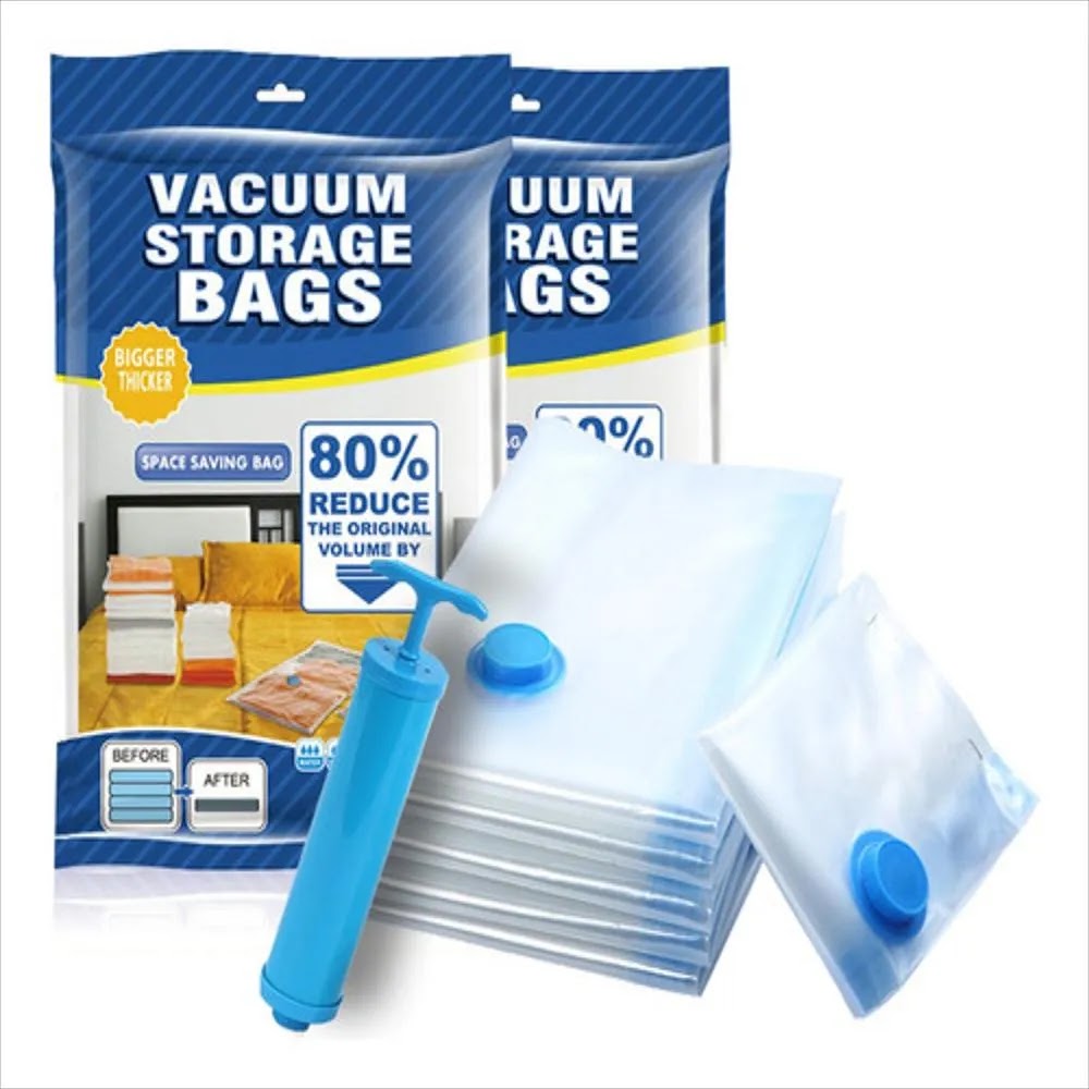 Paquete, bolsas al vacío y succionador manual